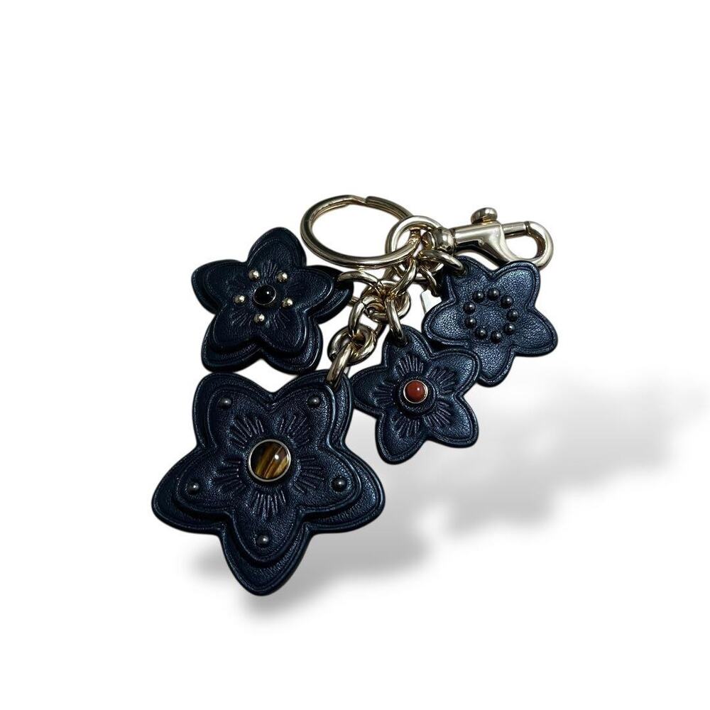 Coach Tea Rose Charm Keychain Black